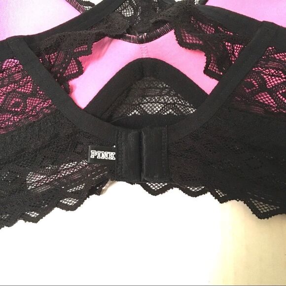 PINK Victoria’s Secret black lace racer back bra M - Picture 6 of 9